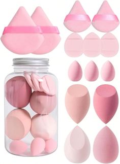 Lot set kit éponges de maquillage et houpettes avec boîte de rangement (rose 14p) Beauty Blender Foundation, Beauty Blender Set, Cushion Makeup, Koleksi Makeup, Face Blender, Desain Quilling, Beauty Blenders