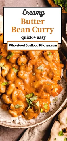 creamy butter bean curry in a bowl with rice