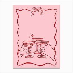 two champagne glasses on a pink background