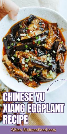 chinese eggplant recipe in a white bowl