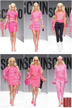 models in pink outfits walking down the runway