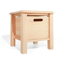 a small wooden stool with a drawer on it