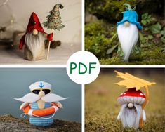 four different pictures of gnomes with hats and sunglasses