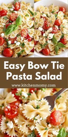 easy bow tie pasta salad with tomatoes and mozzarella