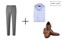 7 Shirt Colors To Wear With Grey Pants And Brown Shoes • Ready Sleek Pleated Pants Outfit, Formals For Men, Tan Shirt