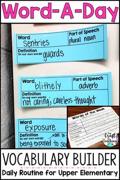 the word - a - day poster is shown with words and pictures on it