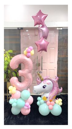 Unicorn, Birthday, Celebration, Decor Balloon Bouquet Ideas, Unicorn Birthday Decorations, Simple Birthday Decorations, Anniversaire Harry Potter, Girl Birthday Decorations, Unicorn Decorations