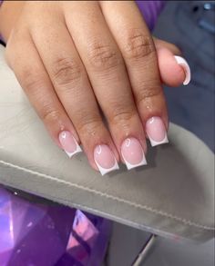 Nail Ideas 2023 Short Nails, Short French Tip Acrylic Nails With Heart, Different Type Of French Tip Nails, Small Nails French Tip, White French Tip Nails With Pink, Nurse Nail Ideas, Shorts Square Nails, Short French Tip Acrylic Nails Color, Short Frenchies Acrylic Nails