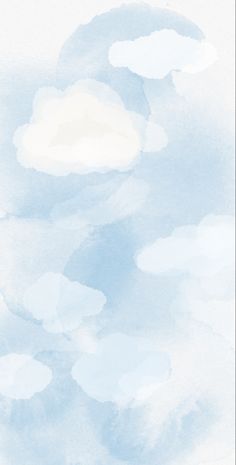 the sky is filled with white clouds and blue watercolors in shades of light blue