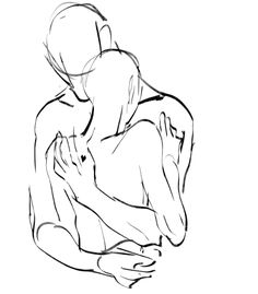 a black and white drawing of a man holding a woman