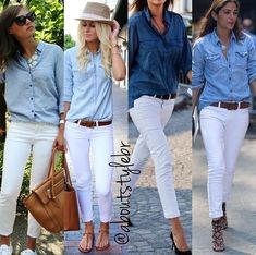 Outfits With White Pants, Trousers Outfit Summer, Blue Trousers Outfit, Casual Trendy Outfits, White Pants Outfit, Trousers Outfit, Stylish Outfits For Women Over 50, Outfits Jeans, White Jeans Outfit