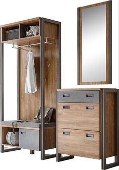 an image of a closet with drawers and mirror