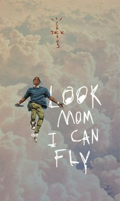 a man flying through the air on top of clouds with words above him that read, look mom i can fly