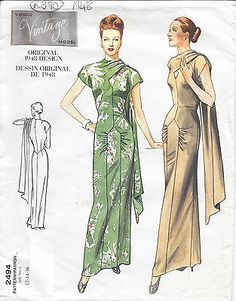 1948 Vintage VOGUE Sewing Pattern DRESS B34"-36"-38" (R390)   | eBay Vogue Vintage, Vogue Sewing, Vintage Vogue, Evening Dress, Sewing Pattern, Vogue, Sewing, Pattern, Dresses