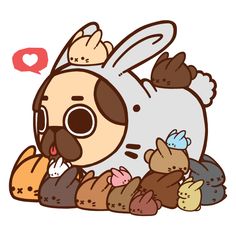 a cartoon dog is surrounded by stuffed animals