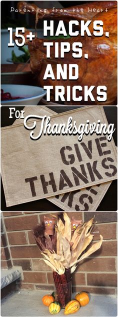 the thanksgiving give thanks sign is displayed in front of a brick wall with turkeys on it