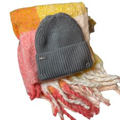 Steve Madden Hat and Scarf Set Plaid New Solid grey ribbed knit hat Multicolor plaid scarf with fringe ends New without tags Scarf 20" wide / 80" long plus 5" fringe Hat And Scarf Set, Scarf With Fringe, Hat And Scarf Sets, Hat And Scarf, Scarf Set, Knit Hat, Plaid Scarf, Scarf Wrap, Steve Madden