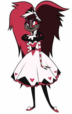 an image of a cartoon character with red hair and black eyes wearing a white dress