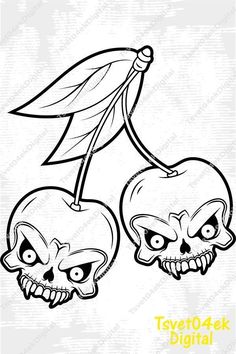 two skulls with leaves on their heads