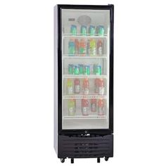 an open refrigerator with drinks in it on a white background