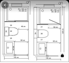 a drawing of a bathroom with measurements for the shower and toilet area, as well as floor plans