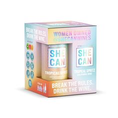 a women owned she can drink gift set in a cardboard box with the lid open