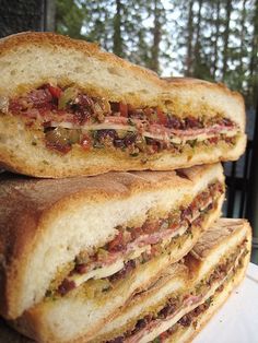 three sandwiches stacked on top of each other