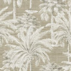 a wallpaper with palm trees in beige and white colors on the outside of it