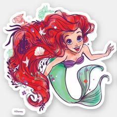 the little mermaid with red hair is flying through the air and waving her arms out