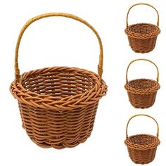 three wicker baskets with handles on each side and four smaller ones in the middle