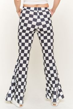 The Checkered Pants, a perfect addition to your wardrobe. Expertly crafted with a high waist, boot cut design, and stretch fabric, these pants offer both style and comfort. With the added bonus of pockets, these pants are perfect for any occasion. Available in S-XL. Made in the USA. Restoration Hardware Style, Checkered Pants, Elastic Waist Pants, Waist Pants, Shoes With Jeans, Cut Design, Jeans Dress, Elastic Waist, Stretch Fabric