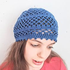 This women's openwork beanie hat is hand crocheted of natural cotton yarn. Hat protects from the scorching sun, comfortable, lightweight and stylish. Hat will suit girls and women with lush hair. Suitable for 54-57cm (21 1/4 - 22 1/2 inch) head circumference, depth of hat 18 cm (7 inches). Care instructions: Hand wash, dry flat. It may shrink alittle after washing. Pull it to its size. If you have any questions, please contact me. If you need a different size, color or finish, please contact me. Blue Cotton Crochet Hat For Spring, Adjustable Bohemian Crochet Hat In Blue, Bohemian Blue Crochet Hat For Spring, Blue Brimmed Bohemian Crochet Hat, Blue Crochet Hat One Size Fits Most, Blue Bohemian Crochet Hat With Brim, One Size Blue Bohemian Crochet Hat, Blue Bohemian Brimmed Crochet Hat, Spring Bohemian Blue Crochet Hat