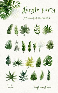 green leaves and plants are arranged in the shape of a party banner or flyer template