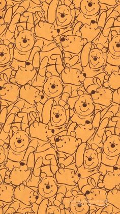 a lot of winnie the pooh bears on an orange background with black outlines