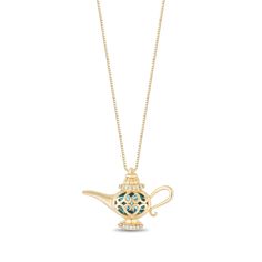 Enchanted Disney Vault Jasmine Swiss Blue Topaz and Diamond Lamp Pendant Necklace 1/20ctw | REEDS Jewelers Princess Jasmine Necklace, Princess Jasmine Jewelry, Princess Jasmine And Aladdin, Jasmine Jewelry, Diamond Lamp, Jasmine And Aladdin, Enchanted Disney, Enchanted Disney Fine Jewelry, Disney Jasmine