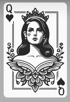 the queen of spades playing card with an ornate frame around her neck and crown on top