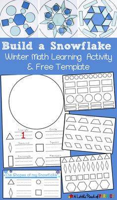 winter math learning activity and free printable worksheet for kids to practice building a snowflake