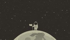 an astronaut sitting on top of the moon holding a white flag and looking at the stars in the sky