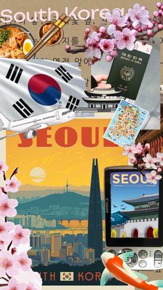 Korea Collage, Korean Vision Board, Korea Poster Design, South Korea Seoul Aesthetic, Seoul Wallpaper, South Korea Fashion, Design Print Layout, Korea Wallpaper