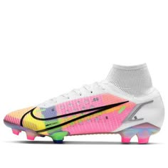 the nike vapor meron fg soccer shoe in white and pink with rainbow accents