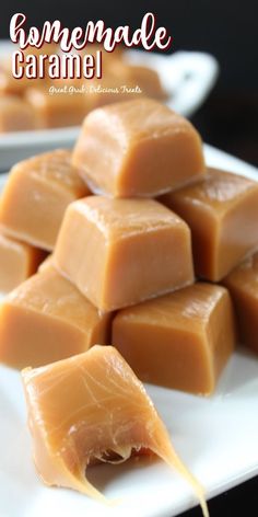 homemade caramel candy on a white plate