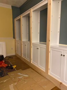 the room is being remodeled and ready to be used as a storage area for books