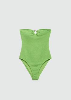 Strapless textured swimsuit - Women | Mango USA Textured Swimwear For Summer, Textured Swimwear For Spring And Summer, Textured Sleeveless Swimwear For Vacation, Textured Swimwear For Beach, Textured Beachwear Swimwear For Poolside, Chic Green Swimwear For Sunbathing, One-piece Textured Swimwear For Poolside, Textured One-piece Swimwear For Poolside, Textured One-piece Swimwear For Swimming