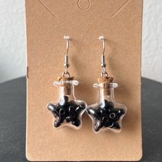 Glass Star Earrings With Black Glass Bead Accents. Nwt Star Jar, Jar Earrings, Craft Journal, Bottle Jewelry, Glass Stars, Earring Ideas, Oct 31, Earrings Color, Star Earrings