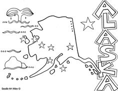 the state of alaska is outlined in black and white, with stars on it's map