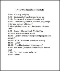 the four year old preschool schedule