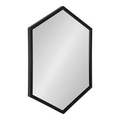 a mirror that is black and has a hexagonal design on the bottom half