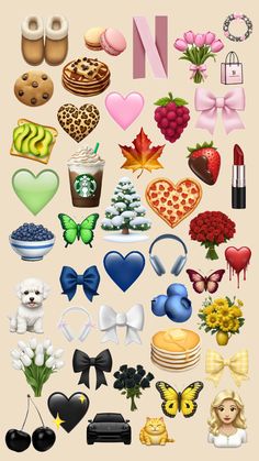 a bunch of different items that are in the shape of hearts, flowers and other things