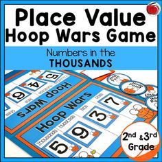 place value hop wars game with numbers in the thousands and 1 to 3 on it