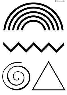 a black and white drawing of the symbols for an art project, including a rainbow